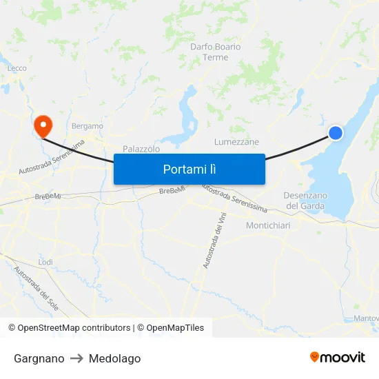 Gargnano to Medolago map