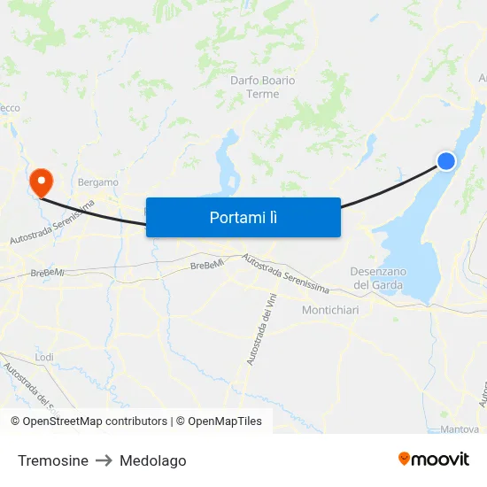Tremosine to Medolago map