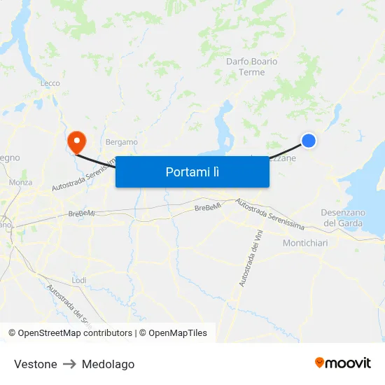 Vestone to Medolago map