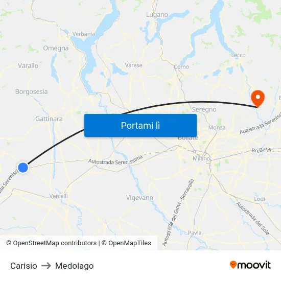 Carisio to Medolago map