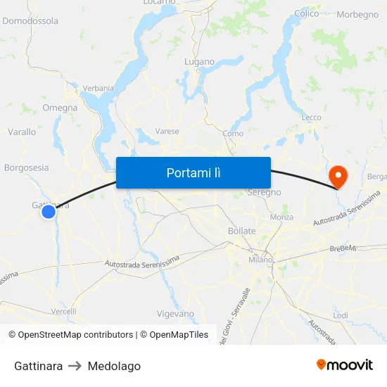 Gattinara to Medolago map
