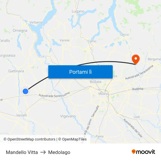 Mandello Vitta to Medolago map