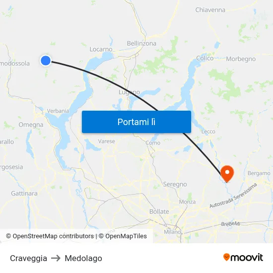 Craveggia to Medolago map