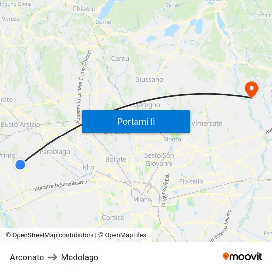 Arconate to Medolago map