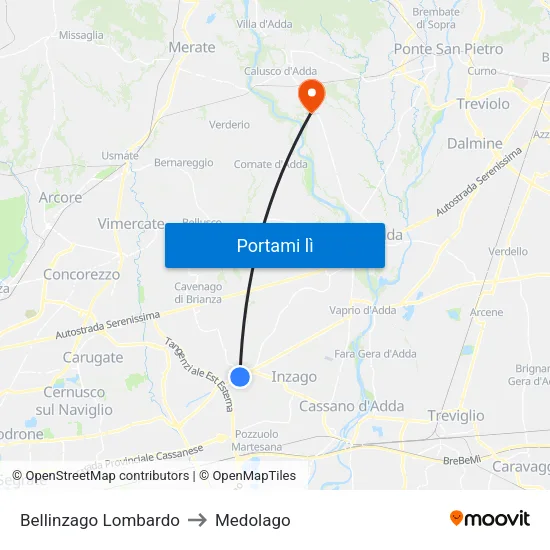 Bellinzago Lombardo to Medolago map