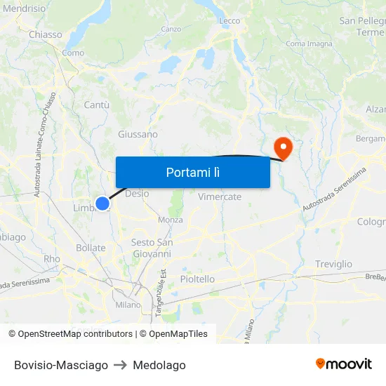 Bovisio-Masciago to Medolago map