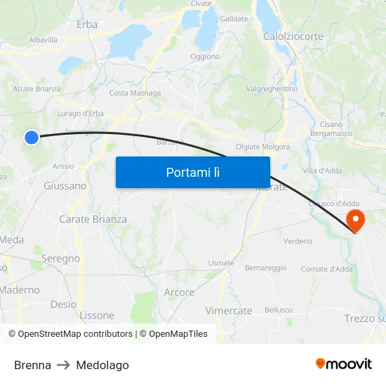 Brenna to Medolago map