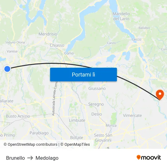 Brunello to Medolago map