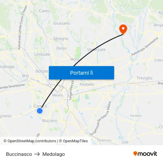Buccinasco to Medolago map