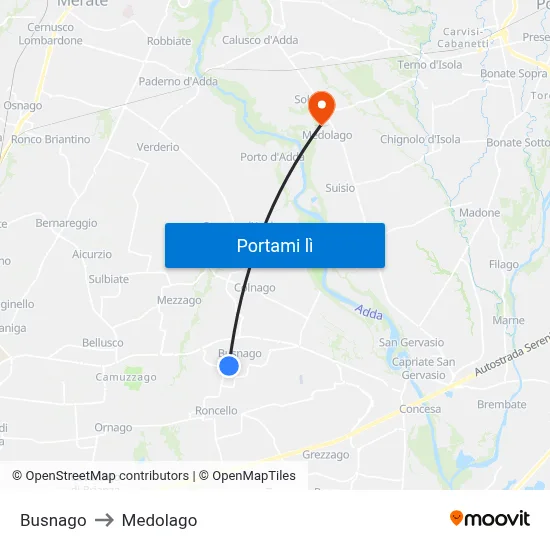Busnago to Medolago map