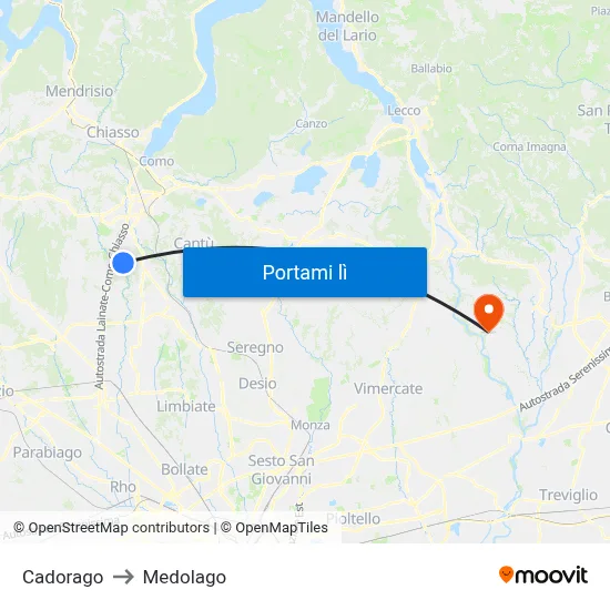 Cadorago to Medolago map