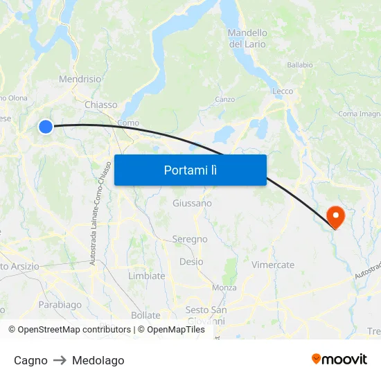 Cagno to Medolago map