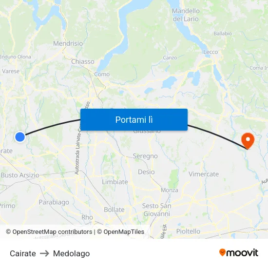 Cairate to Medolago map