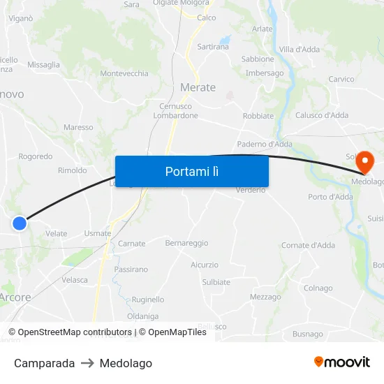 Camparada to Medolago map