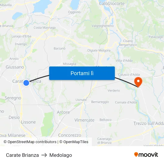 Carate Brianza to Medolago map