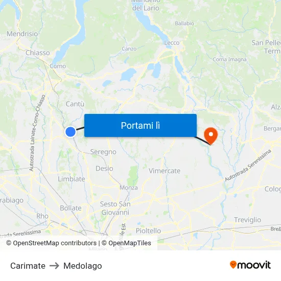 Carimate to Medolago map