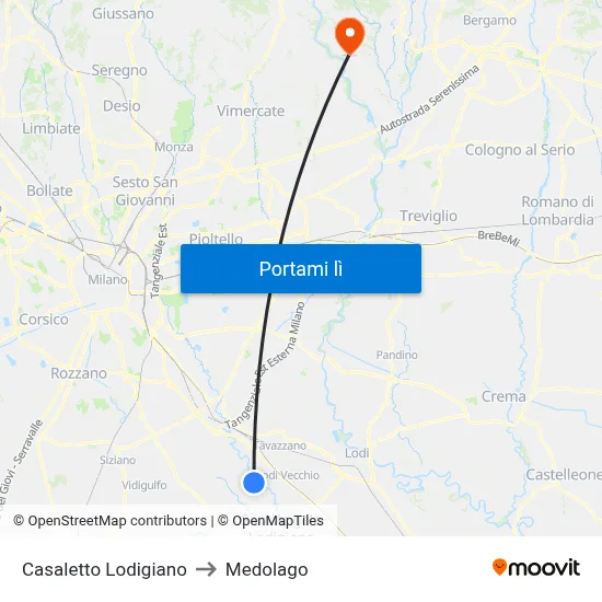 Casaletto Lodigiano to Medolago map