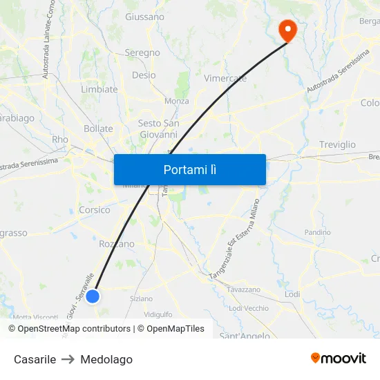 Casarile to Medolago map