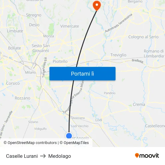 Caselle Lurani to Medolago map
