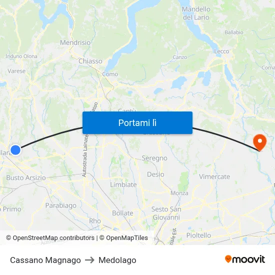 Cassano Magnago to Medolago map