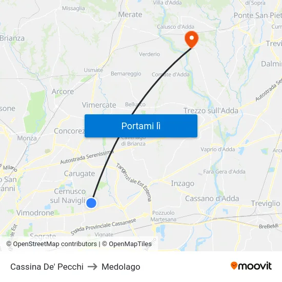 Cassina De' Pecchi to Medolago map
