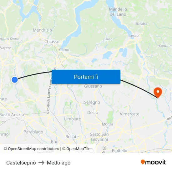 Castelseprio to Medolago map