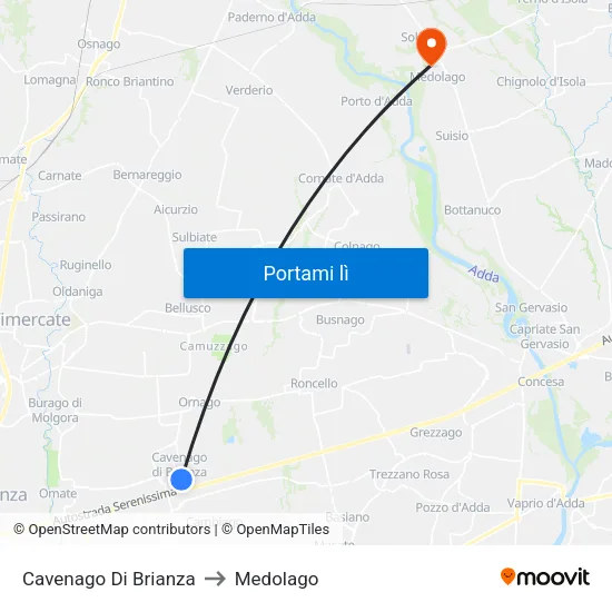 Cavenago Di Brianza to Medolago map