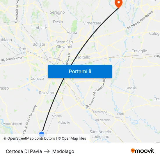Certosa Di Pavia to Medolago map