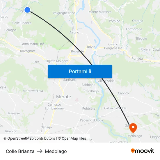 Colle Brianza to Medolago map