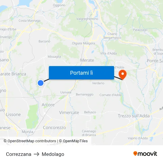 Correzzana to Medolago map