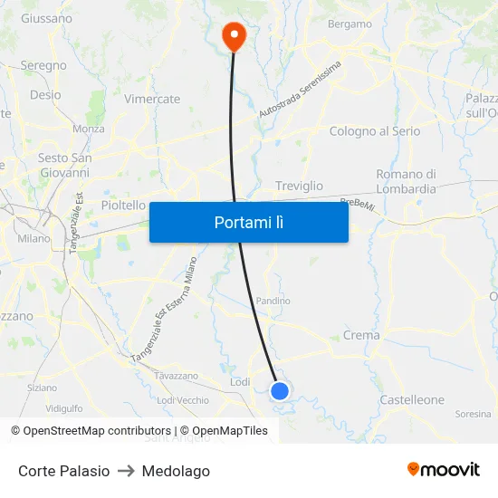 Corte Palasio to Medolago map
