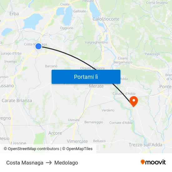 Costa Masnaga to Medolago map