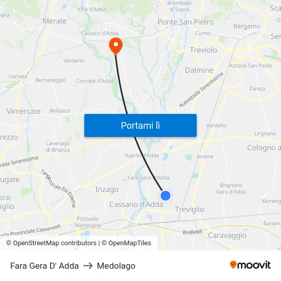 Fara Gera D' Adda to Medolago map