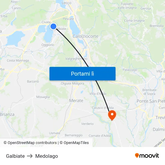 Galbiate to Medolago map