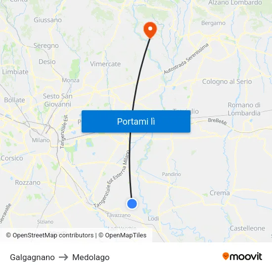 Galgagnano to Medolago map