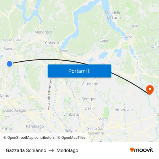 Gazzada Schianno to Medolago map