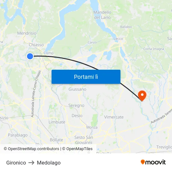 Gironico to Medolago map