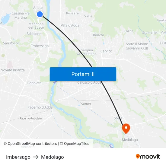 Imbersago to Medolago map