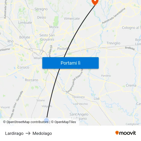 Lardirago to Medolago map