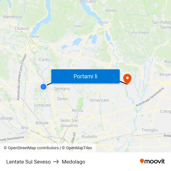 Lentate Sul Seveso to Medolago map