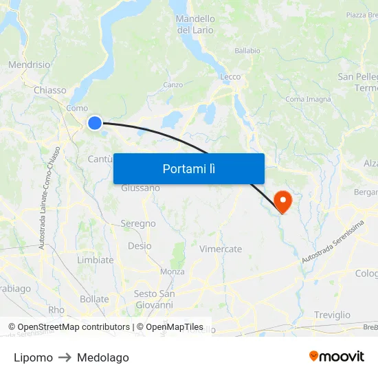 Lipomo to Medolago map