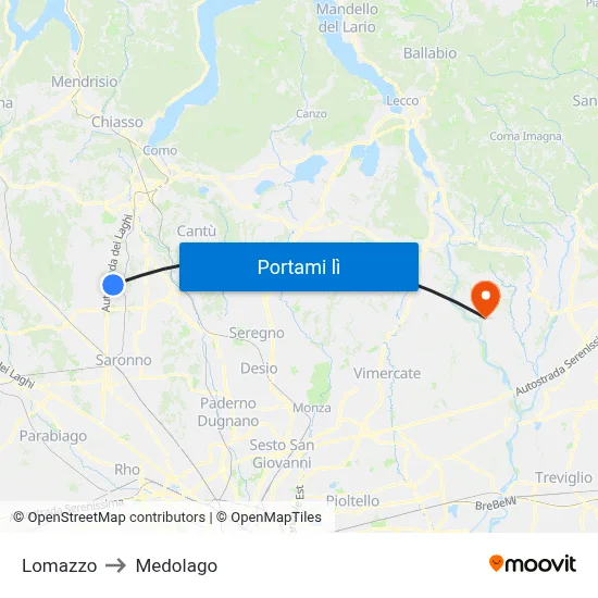 Lomazzo to Medolago map
