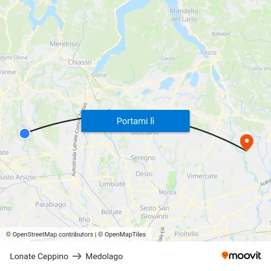 Lonate Ceppino to Medolago map