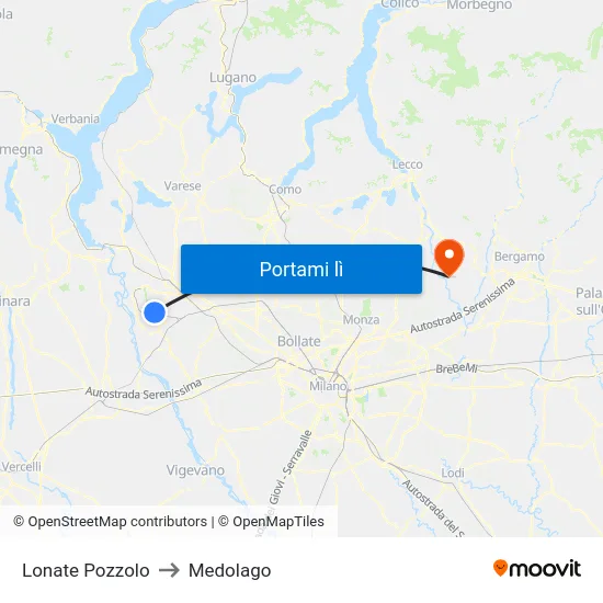 Lonate Pozzolo to Medolago map