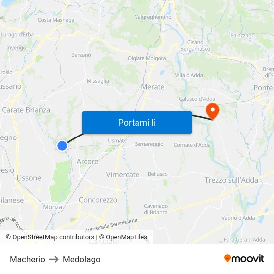 Macherio to Medolago map