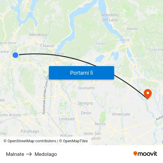 Malnate to Medolago map
