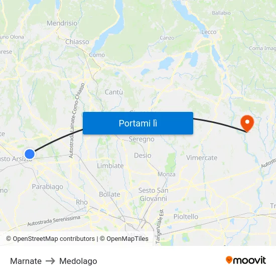 Marnate to Medolago map