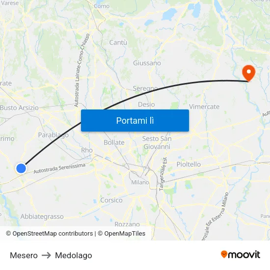 Mesero to Medolago map