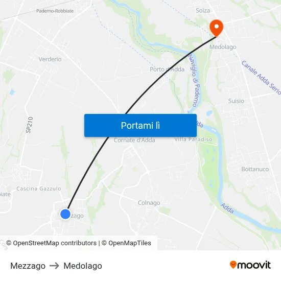 Mezzago to Medolago map