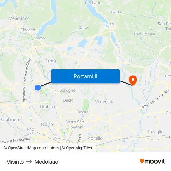 Misinto to Medolago map